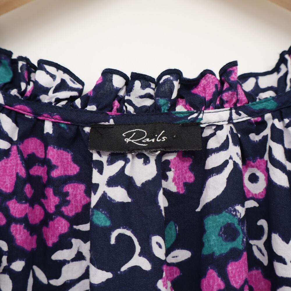 Rails Amellia Woodblock Smoked Ruffle Floral Tired Botanical Print Midi Dress L - Picture 3 of 5